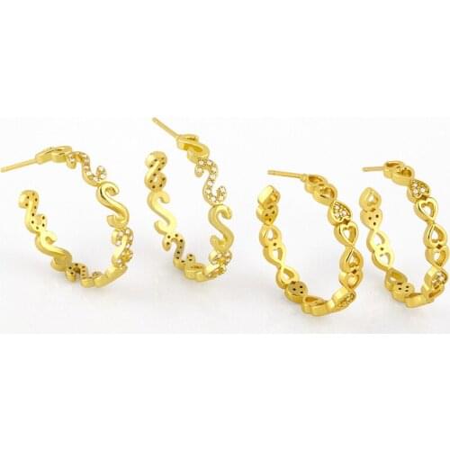 FLOLA Gold Link Chain Hoop Earrings For Women Heart S Letter Style Round Earrings Dangle Pave Cubic Zirconia Jewelry Gift ersv61