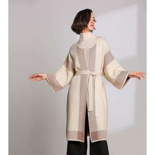 Autumn and Winter Women Long Cashmere Cardigan Sweater Casual Loose Knit Jacket Round Neck Long Sleeve Outside Take Cardigan