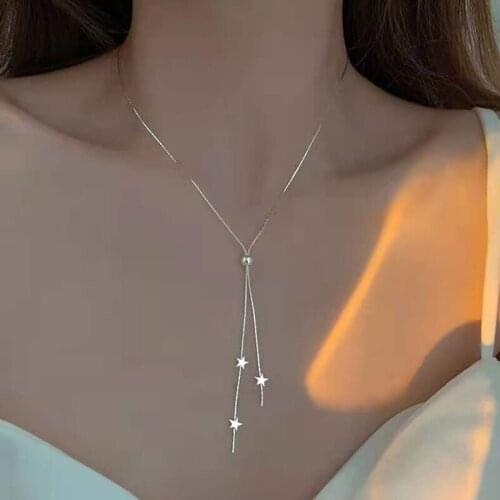 Fashion 925 Sterling Silver Necklace Simple Womens Star Pendant Romantic Sweet Choker Valentines Day Gift Fine Jewelry NK103