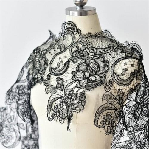 1m Hollow-out Embroidered Dress Lace Manual DIY Accessories Clothing Decoration Material Fabric Black Ivory Eyelash Lace Mesh
