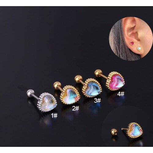 1PC 20G Heart Crystal Tragus Ear Piercing Plug Stainless Steel Daith Earrings Helix Cartilage Studs Earring Piercing Jewelry