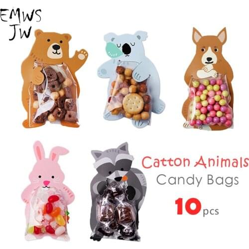 10Pcs Cute Animals Candy Paper Bag Wedding Birthday Cookie Candy Gift Packaging Bags OPP Self Adhesive Party Favors