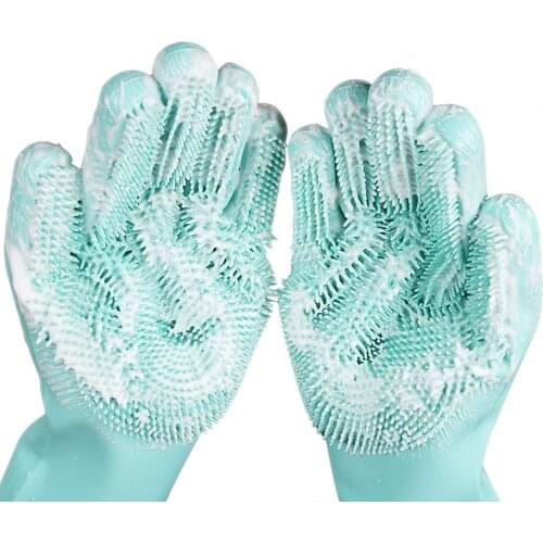 2pcs/1 Pair Magic Silicone Dishwashing Cleaning Gloves Multifunction Silicone Scrub Gloves Brush For Kitchen Household Cleaning