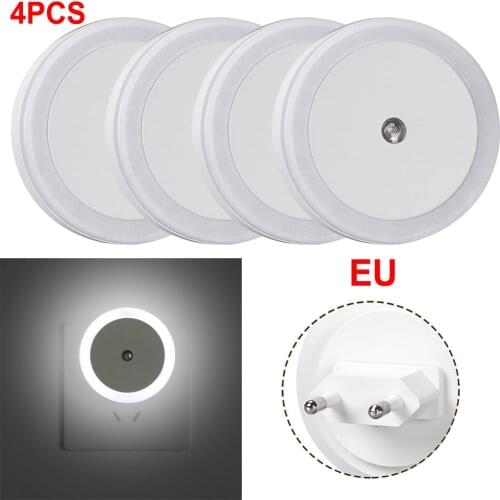 4Pcs LED Round Night Lamp Light Auto Light Control EU Plug for Baby Kids Bedroom Living Room Corridor Stair Lamp Toilet Square