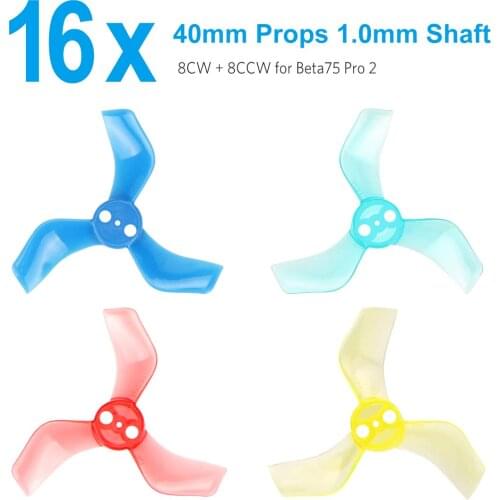 BETAFPV Gemfan 16pcs 40mm 3-Blade Props with 1.0mm Shaft for 75mm Frame Tiny Whoop Drone Like Beta75 Pro 2 etc