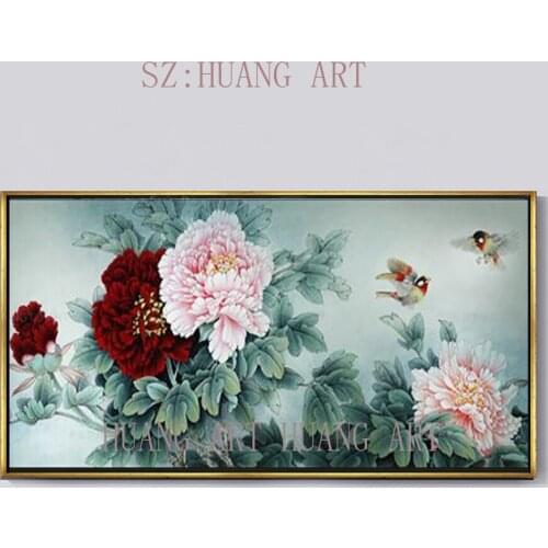 Riches and honor peony selling hand-painted China beautiful oil painting realistic modern high quality decorative hotel lobby