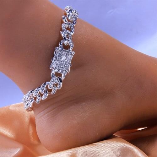 Caraquet Bling Rhinestone Cuban Metal Anklet for Women Hip Hop Rock Personality Crystal Foot Bracelet Luxury Anklets Jewelry