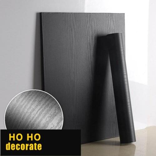Black Furniture Refurbishment Sticker Wood Grain PVC Vinyl Self-adhesive Wallpaper Wardrobe Cabinet Waterproof Door Sticker