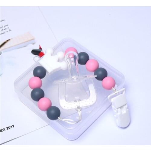 Baby Personalize Pacifier Clip Silicone Beads Star Cat Crown Pendant Pacifier Chain + Nipple Chew Baby Teether Toy Nipple Holder