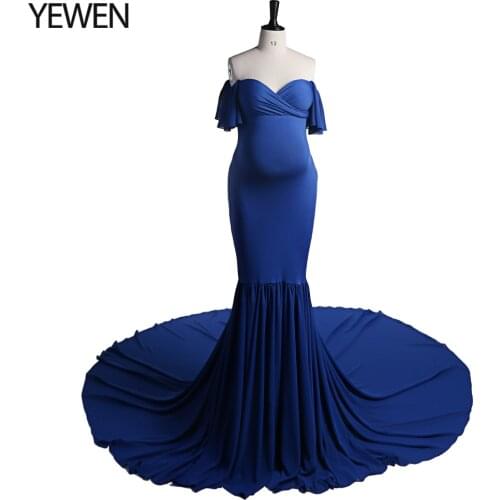 Stretchy Fabric Evening Dress Long 2021 Off Shoulder Short Sleeves Evening Gowns for Women Maternity Photography Dresses