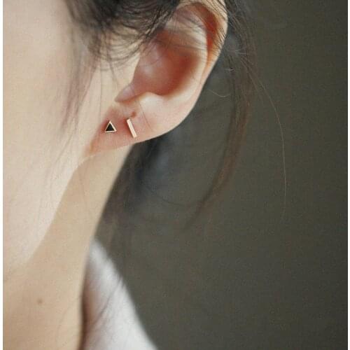 Goldtutu Customized Light Plate Black Triangle Pure 9k Gold Black Triangle Personality Mini Versatile Fold Earrings