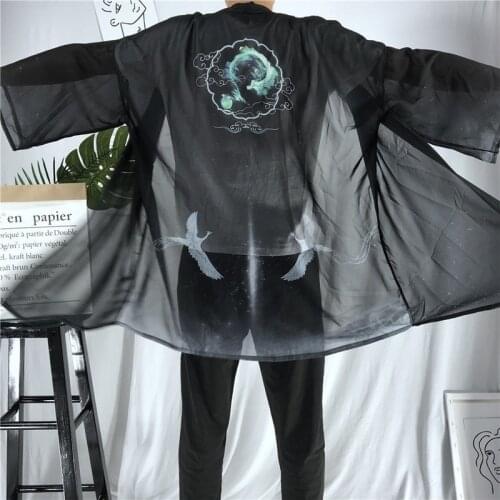 Traditional Clothing Women Men Fashion Streetwear Transparent Chiffon Kimono Cardigan Dragon Embroidery Samurai Haori