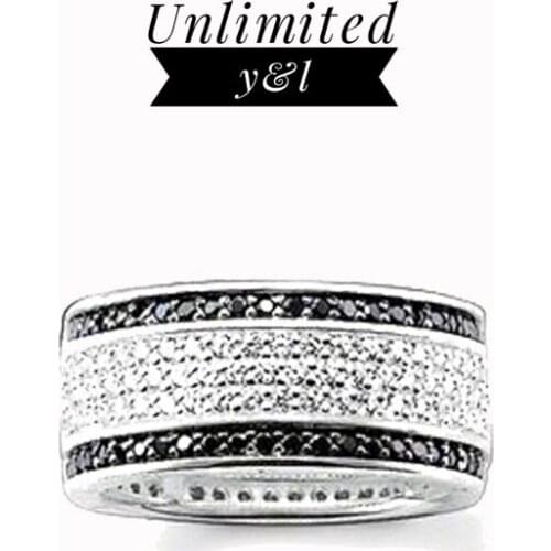 Black White Cubic Zirconia Rings Trendy Style Silver Fashion Jewelry Accessories for Women and Men Eternity Love Gifts