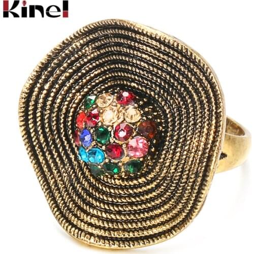 Kinel 2020 Punk Exaggerated Hat Rings For women Plating Gold Multi Rhinestone Vintage Metal Rings Big Loop Fashion Party Jewelry