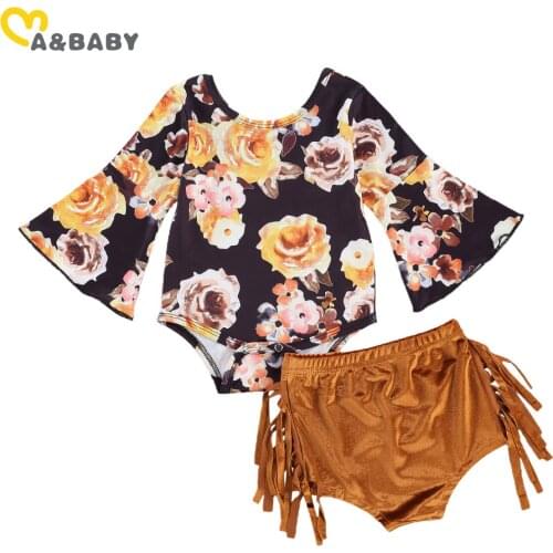 Ma&Baby 0-24M Autumn Newborn Infant Baby Girls Clothes Set Flower Flare Sleeve Romper Tassel Shorts Outfits Spring Baby Clothing