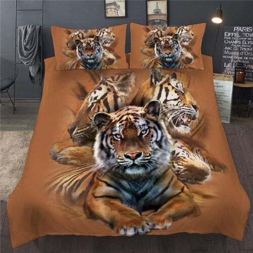 3D Animal Tiger Printed Bedding Set Brown Duvet Quilt Cover Set Single Double Twin Queen King Bed Clothes For Child Kid Adult
