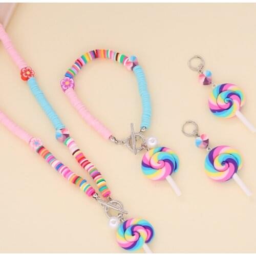 Korean Wave New Bohemian Acrylic Lollipop Necklace Female Japanese and Korean Soft Pottery Fashion Temperament Sweet Accessories