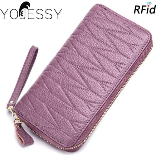 YOJESSY RFID Wallet for Women Genuine Leather Female Travel Purse Zipper Womens Wallet Card Holder