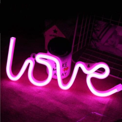 Creative LED Neon Light Sign LOVE Shaped Wedding Party Decoration Neon Lamp Valentines Day Anniversary Home Decor Night Lamp Gif