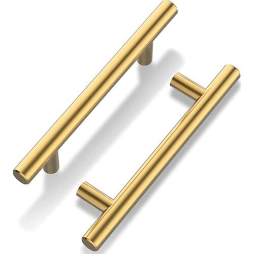 Brushed Gold Straight Door Cabinet Handle knobs furniture cupboard drawer T Bar Stainless Steel Kitchen Hardware pull