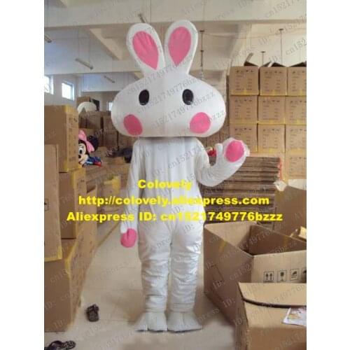 Cute White Rabbit Mascot Costume Mascotte Lepus Jackrabbit Bunny Hare With Black Eyes Pink Round Cheeks Adult No.1462 Free Ship