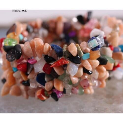 Fashion Jewelry Gift Bangle For Women Natural Multicolor Lapis Quartz Crystal Stone Chip Bead Cord Stretch Bracelet 7"1Pcs H039
