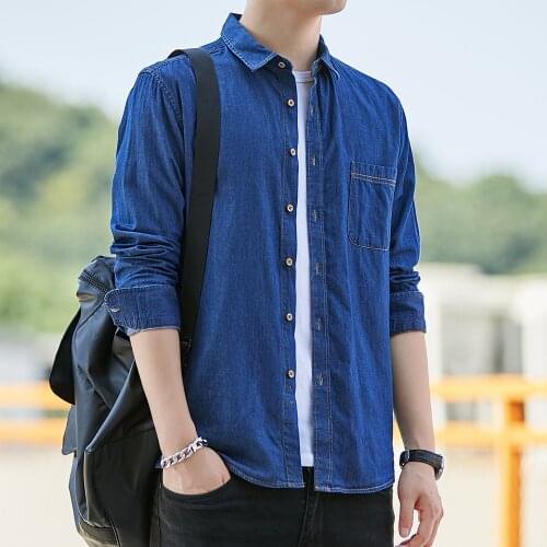 2021 Shirt Men Cotton Denim Shirts Slim Casual Cardigan Long Sleeve Shirt Mens Clothing Tops Shirt for Man
