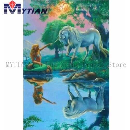 MYTIAN 5D DIY Diamond Painting Mermaid with Unicorn Painting Diamond Embroidery Mosaic Handmade Crafts Cross Stitch Decoration