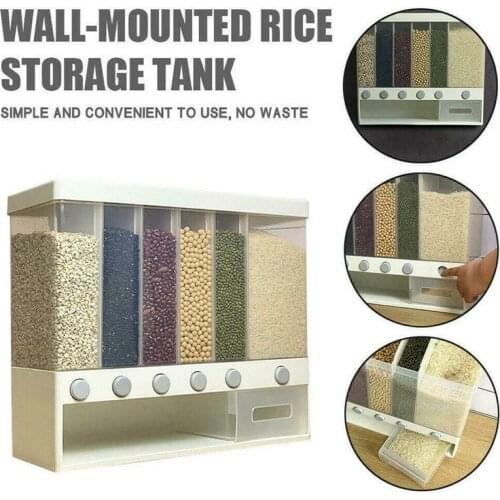 Wall-mounted Grain Rice Storage Tank Moisture-proof Sealed Storage Cans Kitchen Cereal Rice Beans Dispenser Dry Food Organizer