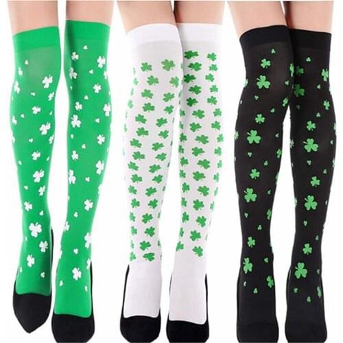 Clover Print Thigh High Socks Summer Sexy Thin Section Green Stage Street Night Stripes Ladies Stockings New Product Personality