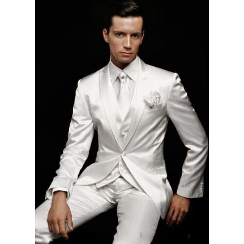 Latest Coat Pant Designs Ivory Satin Italian Men Suit Slim Fit 3 Piece Blazer Custom Gentle Tuxedo Prom Suits Terno Masculino M2