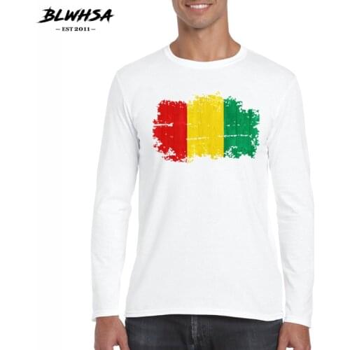 BLWHSA New Fashion Brand O-neck Fitness Long Sleeve T Shirt Men Casual Guinea Flag Nostalgic Style Men T-Shirt Cotton Tee Shirts