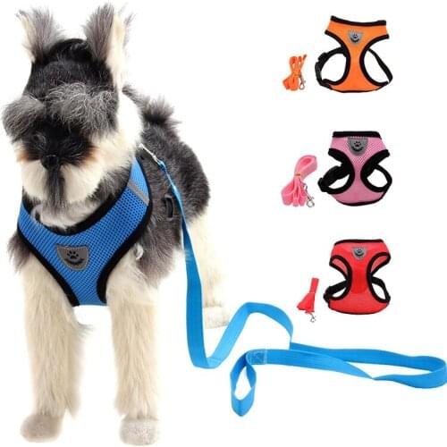 Breathable Mesh Small Dog Pet Harness and Leash Set Pet Chest And Back Traction Belt Puppy Bulldog Cat I-shape Towing Vest