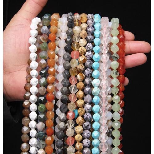 Faceted Natural Stone Beads 6mm/8mm/10mm Round Faceted Gems Stone Agat Loose Beads for Jewelry Making DIY Accessories 15.5"
