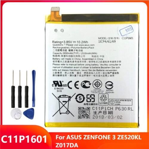 Original Replacement Phone Battery C11P1601 For ASUS ZENFONE3 ZENFONE 3 ZE520KL Z017DA Genuine Rechargable Batteries 2650mAh