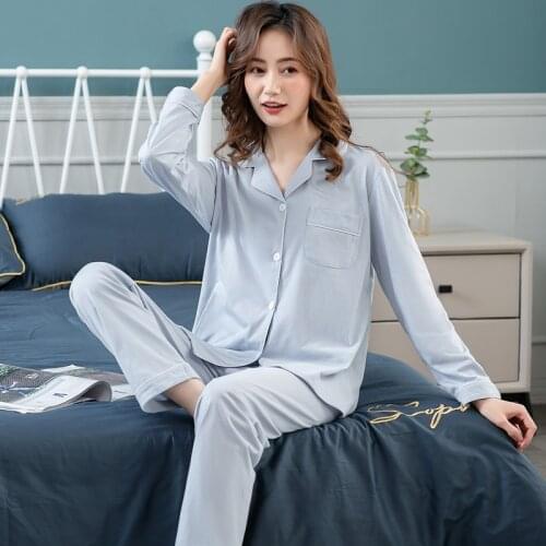 2021 Autumn 100% Cotton Long Sleeve Pajama Sets for Women Korean Sleepwear Suit Pyjama Lounge Homewear Pijama Mujer Home Clothes