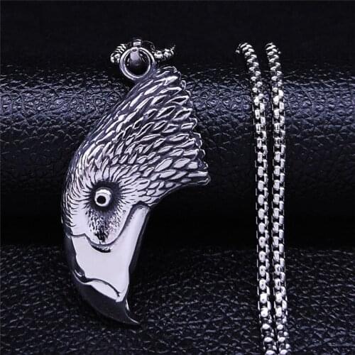 Bohemia Eagle Head Stainless Steel Necklace Women/Men Silver Color Big Long Chains Necklaces Jewelry collares largos NZZ82S04