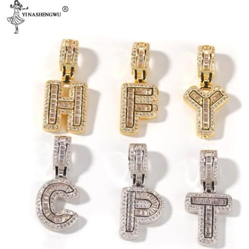 THE BLING KING Single Small Baguette Letter Pendant Necklace English Initial Letters Fashion Iced Out Cubic Zirconia Jewelry New