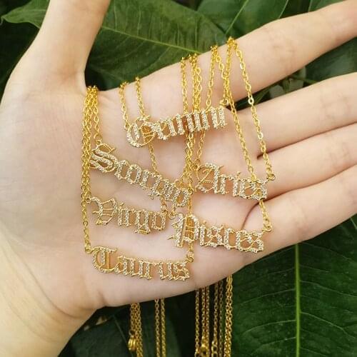 Zircon Zodiac Sign Necklaces For Women Men Rose Gold Neck Chains Scorpio Virgo Choker Pendant Necklace Aesthetic Jewlery Collier