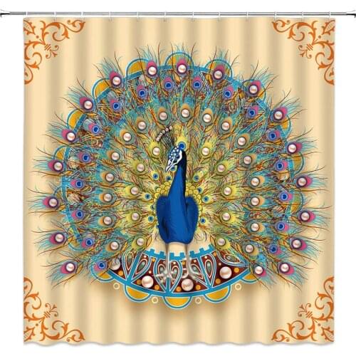Peacock Shower Curtains Beautiful Feather Bird Pattern Print Bathroom Decor Polyester Fabric Home Bath Cloth Hanging Curtain Set