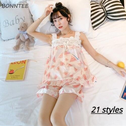 Pajama Sets Women Lovely Sexy Loungewear Daily Sleeveless Soft Cute 2 Piece Set Ladies Princess Spaghetti Strap Trendy Sleepwear
