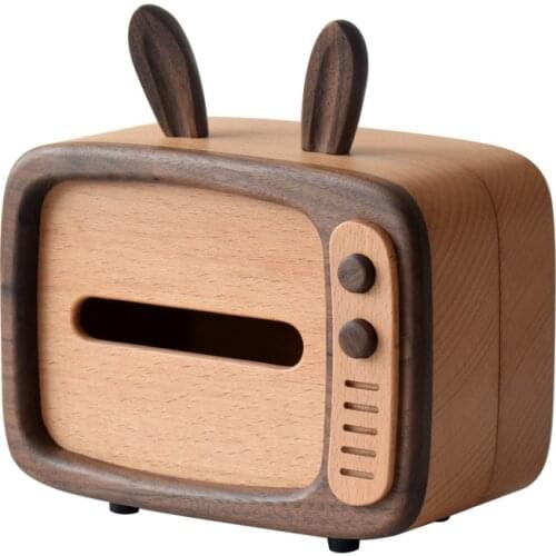 Solid wooden animal meal tray rabbit ears retro TV pumping tray