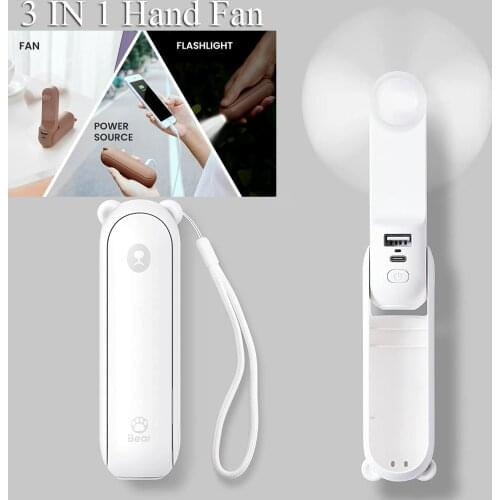 Handheld Mini Fan 3 IN 1 Hand Fan Portable USB Rechargeable Small Pocket Fan Battery Operated Fan with Power Bank