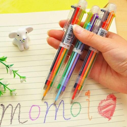 Multicolor Plastic 6 In 1 Colorful Ballpoint Pen Creative Novelty Multicolor Push Type Pens Stationery School Office Tools