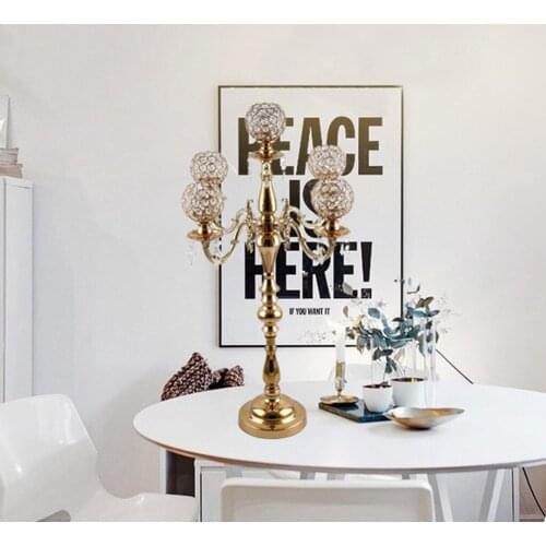 5-Arm Luxury Crystal Candle Holders Pillar Table Centerpiece Wedding Decor