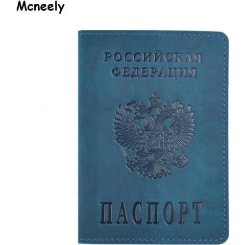 Russia Vintage Crazy Horse Genuine Leather Passport Cover Solid Passport Holder Business Unisex Travel Wallet Case for Russia