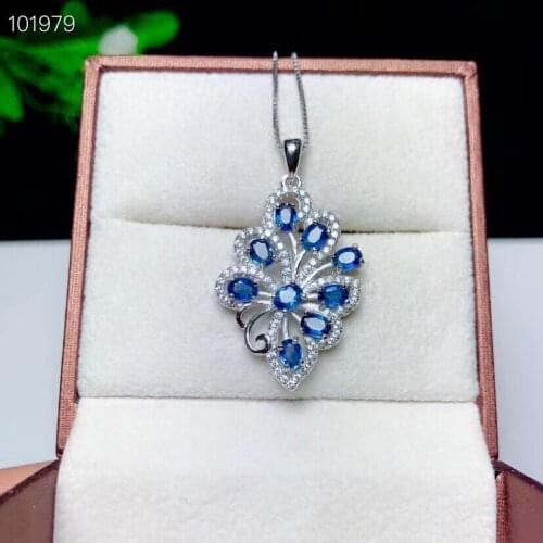 Sapphire necklace pendant Free shipping Natural real sapphire 925 sterling silver Pendant