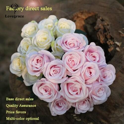 12 Heads/Bouquet Silk Rose European Style Artificial Flower Bouquet Fake Flowers Bridal Bouquet Wedding Home Party Decor Flowers