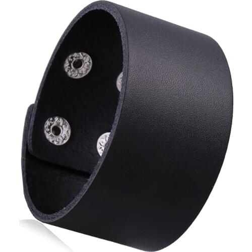 Punk Vintage Black Brown Real Genuine Cow Leather Charm Unisex Wide Big Bracelet Bangle Men Women Jewelry