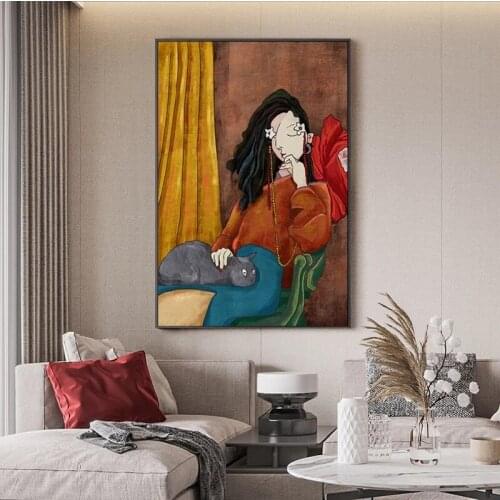 Nordic Abstract Figure Canvas Posters and Print Retro Style Girl Portrait Oil Paintings on Canvas Wall Pictures for Home Cuadros